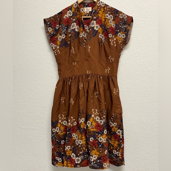 *ModCloth Myrtlewood of California Brown Floral Fit and Flare Dress Size L - Picture 3 of 7